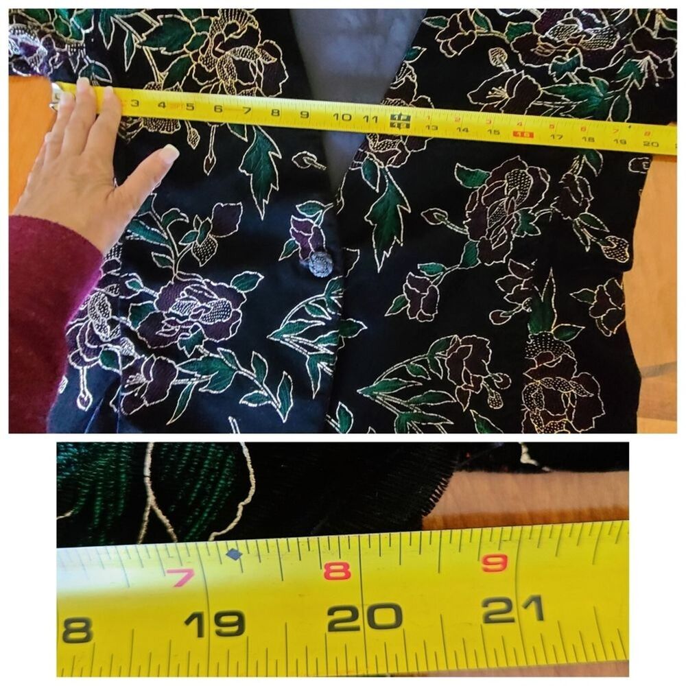 Norton McNaughton Petites Blazer 10 P Black Gold Floral Roses Unlined Holiday - Picture 8 of 13